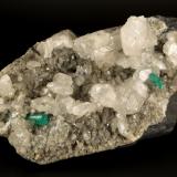 Beryl (variety emerald), Calcite, PyriteLa Pita (distrito minero), Municipio Maripí, Cinturón Esmeraldífero Occidental, Departamento Boyacá, Colombia140x75x80mm, xls=16 &amp; 10mm (Author: Fiebre Verde)