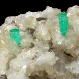 Beryl (variety emerald), Calcite, Dolomite<br />Coscuez mining district, Municipio San Pablo de Borbur, Western Emerald Belt, Boyacá Department, Colombia<br />90x90x80mm, xls=14 & 18mm<br /> (Author: Fiebre Verde)