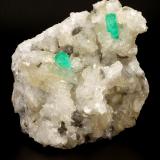 Beryl (variety emerald), Calcite, Dolomite<br />Coscuez mining district, Municipio San Pablo de Borbur, Western Emerald Belt, Boyacá Department, Colombia<br />90x90x80mm, xls=14 & 18mm<br /> (Author: Fiebre Verde)