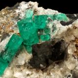 Beryl (variety emerald), Calcite, Dolomite, Pyrite<br />La Pita mining district, Cunas Mine, Municipio Maripí, Western Emerald Belt, Boyacá Department, Colombia<br />60x57x28mm, xls=20mm & 16mm<br /> (Author: Fiebre Verde)