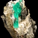 Beryl (variety emerald), Calcite, Dolomite, Pyrite<br />La Pita mining district, Cunas Mine, Municipio Maripí, Western Emerald Belt, Boyacá Department, Colombia<br />60x57x28mm, xls=20mm & 16mm<br /> (Author: Fiebre Verde)