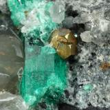 Beryl (variety emerald), Calcite, Dolomite, Pyrite<br />La Pita mining district, Municipio Maripí, Western Emerald Belt, Boyacá Department, Colombia<br />98x83x35mm, longest xl=20mm<br /> (Author: Fiebre Verde)