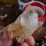 Quartz<br />Ceres, Warmbokkeveld Valley, Ceres, Valle Warmbokkeveld, Witzenberg, Cape Winelands, Western Cape Province, South Africa<br />Fingers for size<br /> (Author: Pierre Joubert)