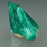 Beryl (variety emerald), Albite (variety cleavelandite)<br />Chivor mining district, Municipio Chivor, Eastern Emerald Belt, Boyacá Department, Colombia<br />20mm across<br /> (Author: Fiebre Verde)