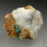 Beryl (variety emerald), Calcite<br />Peñas Blancas Mine, Municipio San Pablo de Borbur, Western Emerald Belt, Boyacá Department, Colombia<br />32x28x31mm, xl=14mm<br /> (Author: Fiebre Verde)