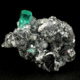 Beryl (variety emerald), Calcite<br />La Pita mining district, Municipio Maripí, Western Emerald Belt, Boyacá Department, Colombia<br />27x34x10mm, xl=10x4.5mm<br /> (Author: Fiebre Verde)