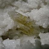 Barite on Quartz<br />State Route 37 road cuts, Harrodsburg, Clear Creek Township, Monroe County, Indiana, USA<br />Barite 5cm, millerite 3cm, all on a 10 cm quartz geode<br /> (Author: Bob Harman)