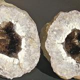 Quartz (variety smoky quartz) on Quartz (variety chalcedony)<br />Monroe County, Indiana, USA<br />Geode is 7 cm<br /> (Author: Bob Harman)