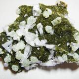 Quartz, Prehnite on Epidote<br />Goboboseb Mountains, Brandberg area, Erongo Region, Namibia<br />130x80mm<br /> (Author: Heimo Hellwig)