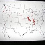 _Map of the USA showing major collectible geode locations with special reference to the midwest sedimentary geode areas. (Author: Bob Harman)