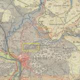 Parte del Mapa Topográfico Nacional editado en 1923 por el IGN. 
Enmarcada en naranja la zona donde se sitúa la "Masía de Nogués" (cuadradito rojo), el puente del ferrocarril y el Barranco; enmarcada en amarillo la zona del cementerio junto al cual se situaba, en tiempos, el "Camino del Calvario".

© Instituto Geográfico Nacional (Autor: Inma)