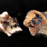 Sphalerite in Dolomite<br />State Route 56 road cut, Canton, Washington County, Indiana, USA<br />both geodes are about 5 cm;  the sphalerite are about 3.5 cm<br /> (Author: Bob Harman)