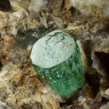 Beryl (variety emerald), Calcite<br />La Pita mining district, Polveros Mine, Municipio Maripí, Western Emerald Belt, Boyacá Department, Colombia<br />46x25x30mm, xl=7x7mm<br /> (Author: Fiebre Verde)