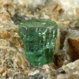 Beryl (variety emerald), Calcite<br />La Pita mining district, Polveros Mine, Municipio Maripí, Western Emerald Belt, Boyacá Department, Colombia<br />46x25x30mm, xl=7x7mm<br /> (Author: Fiebre Verde)