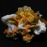 Barite on Wulfenite and Mimetite<br />San Francisco Mine, Cerro Prieto, Cucurpe, Municipio Cucurpe, Sonora, Mexico<br />5.7 x 4.6 x 3.4 cm<br /> (Author: steven calamuci)