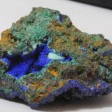 Azurite with Malachite<br />Liufengshan Mine, Guichi District, Chizhou Prefecture, Anhui Province, China<br />7.1 x 4.6 x 4.2 cm<br /> (Author: steven calamuci)