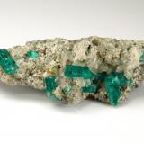 Beryl (variety emerald), Dolomite, Pyrite<br />Chivor mining district, San Gregorio Mine, Municipio Chivor, Eastern Emerald Belt, Boyacá Department, Colombia<br />21x58x31mm, largest xl=13mm<br /> (Author: Fiebre Verde)