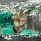 Beryl (variety emerald), Dolomite, Parisite-(Ce)<br />Muzo mining district, Western Emerald Belt, Boyacá Department, Colombia<br />39x12x22mm, Parisite=5mm, largest Beryl=12mm<br /> (Author: Fiebre Verde)