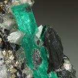 Beryl (variety emerald), Dolomite, Pyrite<br />Coscuez mining district, Calceteros Mine, Municipio San Pablo de Borbur, Western Emerald Belt, Boyacá Department, Colombia<br />29x45x27mm, xl=34mm<br /> (Author: Fiebre Verde)