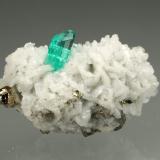 Beryl (variety emerald), Albite (variety cleavelandite), Pyrite<br />Chivor mining district, Municipio Chivor, Eastern Emerald Belt, Boyacá Department, Colombia<br />24x13x11mm, xl=6mm<br /> (Author: Fiebre Verde)