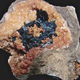 dolomite on sphalerite on dolomite<br />State Route 56 road cut, Canton, Washington County, Indiana, USA<br />geode is 5 cm, the sphalerite is 3.3 cm<br /> (Author: Bob Harman)