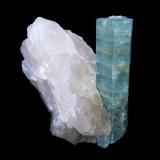 Beryl (variety aquamarine) on Quartz<br />Pedra Preta pit, Serra das Éguas, Brumado, Bahia, Northeast Region, Brazil<br />Specimen height 8,5 cm<br /> (Author: Tobi)