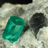 Beryl (variety emerald), Calcite, Dolomite<br />Chivor mining district, Municipio Chivor, Eastern Emerald Belt, Boyacá Department, Colombia<br />22x20x20mm, xl=5mm<br /> (Author: Fiebre Verde)