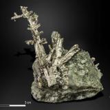 Dyscrasite after Allargentum on Calcite<br />Bouismas Mine, Agdz, Bou Azzer mining district, Zagora Province, Drâa-Tafilalet Region, Morocco<br />61 x 42 mm<br /> (Author: Manuel Mesa)