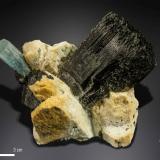 Beryl (variety aquamarine), Schorl and Microcline<br />Davib East Farm 61 (Davib Ost Farm), Karibib District, Erongo Region, Namibia<br />92 x 82 mm<br /> (Author: Manuel Mesa)