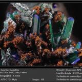 Malachite after Azurite<br />Mas Dieu, Mercoirol, Alès, Gard, Occitanie, France<br />fov 5.5 mm<br /> (Author: ploum)