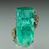 Beryl (variety emerald), Pyrite<br />Chivor mining district, Municipio Chivor, Eastern Emerald Belt, Boyacá Department, Colombia<br />xl=19x7.5mm<br /> (Author: Fiebre Verde)