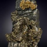 Ferberite, Siderite, Arsenopyrite and Pyrite<br />Minas da Panasqueira, Aldeia de São Francisco de Assis, Covilhã, Castelo Branco, Cova da Beira, Centro, Portugal<br />110 X 64 mm<br /> (Author: Manuel Mesa)