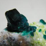 Dioptase on Calcite<br />Tsumeb Mine, Tsumeb, Otjikoto Region, Namibia<br />70mm x 60mm x 40mm<br /> (Author: Heimo Hellwig)