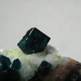 Dioptase on CalciteTsumeb Mine, Tsumeb, Otjikoto Region, Namibia70mm x 60mm x 40mm (Author: Heimo Hellwig)