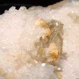 Baryte and Dolomite on QuartzState Route 37 road cuts, Harrodsburg, Clear Creek Township, Monroe County, Indiana, USAthe largest Baryte is 2 cm (Author: Bob Harman)