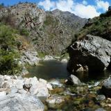 This is a famous landmark on the river, called Boulder pool. As can be seen, a large boulder has plunged into the river at some time, probably from an earthquake. (Author: Pierre Joubert)