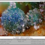 Adamite<br />Hilarion Mine, Hilarion area, Kamariza Mines, Agios Konstantinos, Lavrion Mining District, Attikí (Attica) Prefecture, Greece<br />fov 2.5 mm<br /> (Author: ploum)