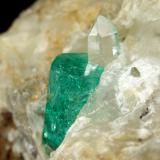 Beryl (variety emerald), Calcite, Quartz<br />Peñas Blancas Mine, Municipio San Pablo de Borbur, Western Emerald Belt, Boyacá Department, Colombia<br />52x32x40mm, main xl=10mm<br /> (Author: Fiebre Verde)