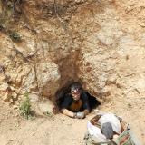 _Crawling into the mine where the fluorite was found. Mike Sanders photo. (Author: Philip Simmons)