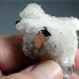 Pyrite, Calcite, Dolomite<br />Minas da Panasqueira, level 0, Aldeia de São Francisco de Assis, Covilhã, Castelo Branco, Cova da Beira, Centro, Portugal<br />35mm x 35mm x 47mm<br /> (Author: Don Lum)