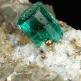 Beryl (variety emerald), Albite (variety cleavelandite), Calcite, Pyrite<br />Chivor mining district, Municipio Chivor, Eastern Emerald Belt, Boyacá Department, Colombia<br />51x18x21mm, xl=5mm<br /> (Author: Fiebre Verde)