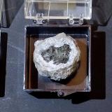 Millerite on Quartz<br />Wallace Stone Company Quarry, Bay Port Michigan, Pigeon, Huron County, Michigan, USA<br />3 examples    1.8 cm - 2.4 cm<br /> (Author: Bob Harman)