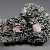 Hematite (variety specularite) on kidney ore, Quartz<br />Florence Mine, Egremont, West Cumberland Iron Field, former Cumberland, Cumbria, England / United Kingdom<br />52 mm x 33 mm x 18 mm<br /> (Author: Don Lum)