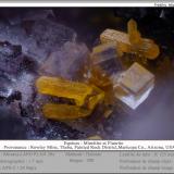 Mimetite and Fluorite<br />Rowley Mine, Theba, Painted Rock District, Painted Rock Mountains, Maricopa County, Arizona, USA<br />fov 1.7 mm<br /> (Author: ploum)