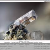 Cerussite<br />Longefay Mine, Poule-les-Echarmeaux, Villefranche-sur-Saône, Rhône, Auvergne-Rhône-Alpes, France<br />fov 2.8 mm<br /> (Author: ploum)