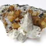 Fluorite, Calcite, Marcasite, SphaleriteSilius, Metropolitan City of Cagliari, Sardinia/Sardegna, ItalySpecimen size 15 cm, largest fluorite crystal 2 cm (Author: Tobi)
