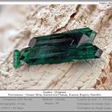 Dioptase<br />Omaue Mine, Kaokoveld Plateau, Kunene Region, Namibia<br />fov 9 mm<br /> (Author: ploum)