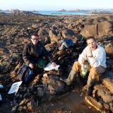 Me (left) and a friend, after dig in the coast of Santec (English Channel sea), Finistere Department, Brittany, FRANCE. February 2017. We found black tourmaline, orthoclase, apatite... (Author: Benj)