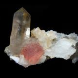 Quartz (variety smoky), Fluorite and Calcite<br />Aiguille Verte (La Charpoua side), Mont Blanc Massif, Chamonix, Haute-Savoie, Auvergne-Rhône-Alpes, France<br />6 x 4 cm<br /> (Author: Benj)