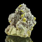 Baryte, Sulphur<br />Machów Mine, Tarnobrzeg, Subcarpathian Voivodeship, Poland<br />10 x 9,5 x 9 cm<br /> (Author: Niels Brouwer)